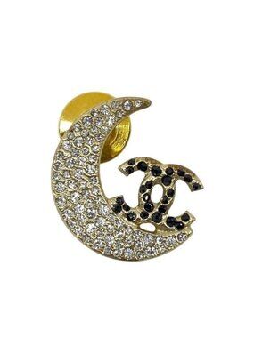 Chanel Brooch Pin Badge Accessories Coco Mark Moon Crescent GP